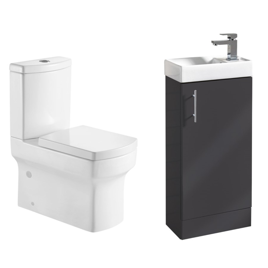 Vanity Unit with Basin White and Close Coupled Cloakroom Suite - Cranbrook
