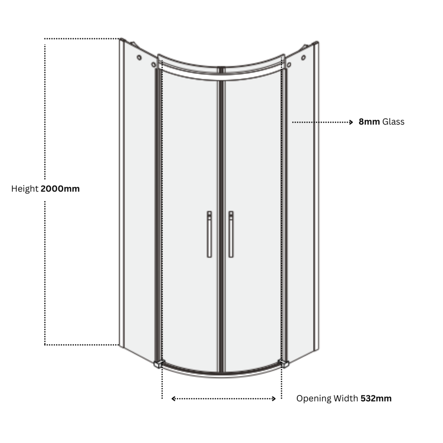 Chrome 8mm Glass Frameless Quadrant Shower Enclosure 900mm - Aquila