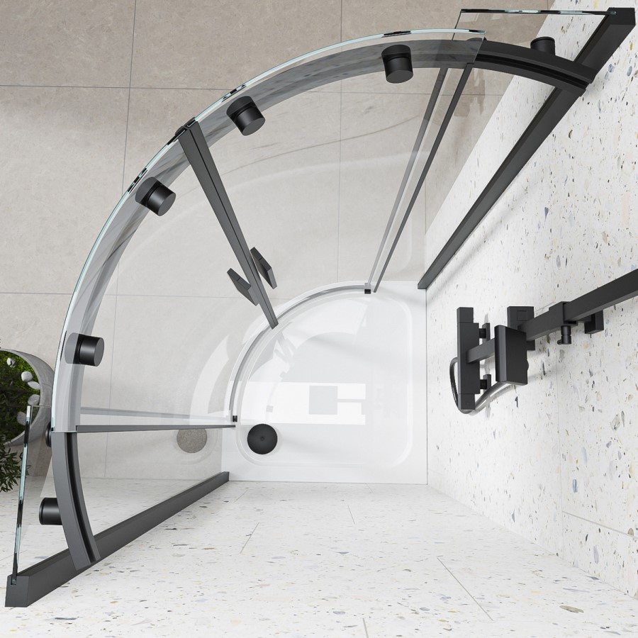 Black 8mm Glass Frameless Quadrant Shower Enclosure with Shower Tray 800mm - Aquila