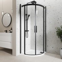 Black 8mm Glass Frameless Quadrant Shower Enclosure with Shower Tray 900mm - Aquila