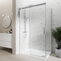 Grade A2 - 1000x800mm Frameless Rectangular Sliding Shower Enclosure with Shower Tray - Aquila
