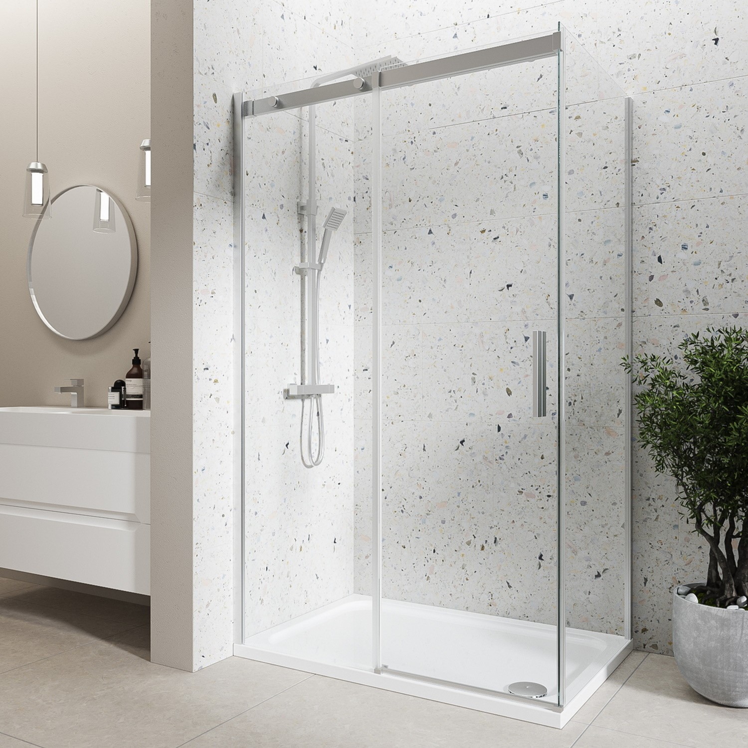 Chrome 8mm Glass Frameless Rectangular Sliding Shower Enclosure with ...