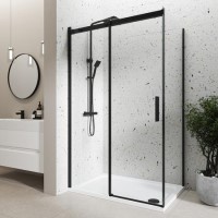 Black 8mm Glass Frameless Rectangular Sliding Enclosure with Shower Tray 1000x800mm - Aquila