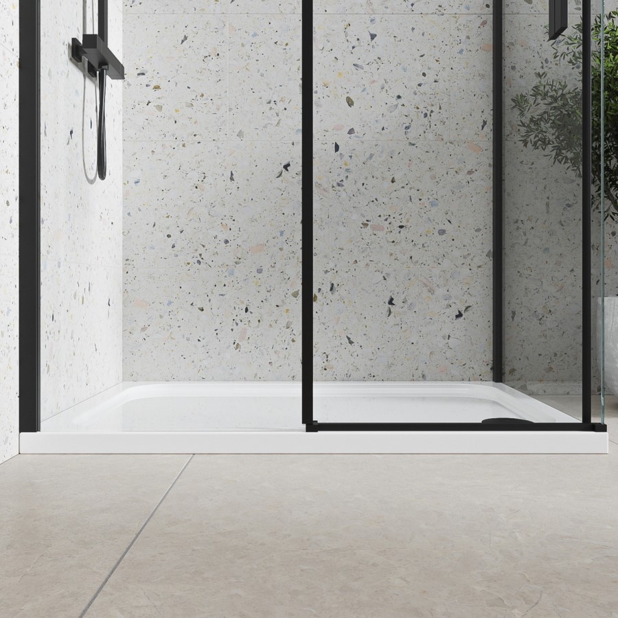 Black 8mm Glass Frameless Rectangular Sliding Enclosure with Shower Tray 1000x800mm - Aquila