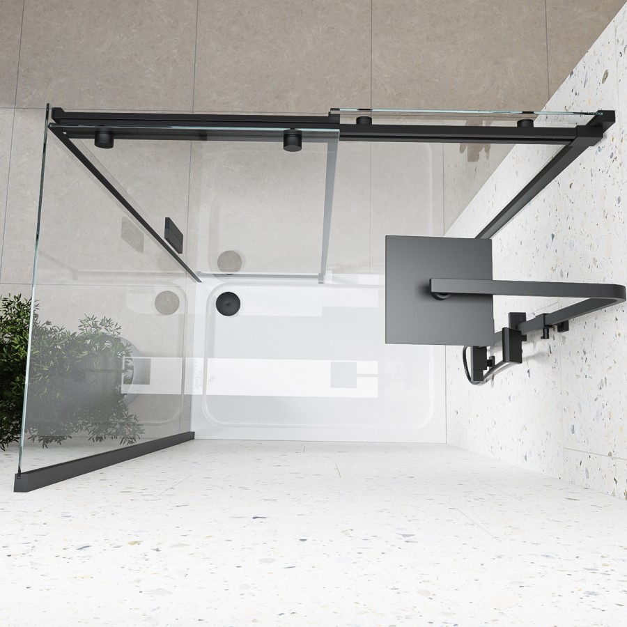 Black 8mm Glass Frameless Rectangular Sliding Enclosure with Shower Tray 1000x800mm - Aquila