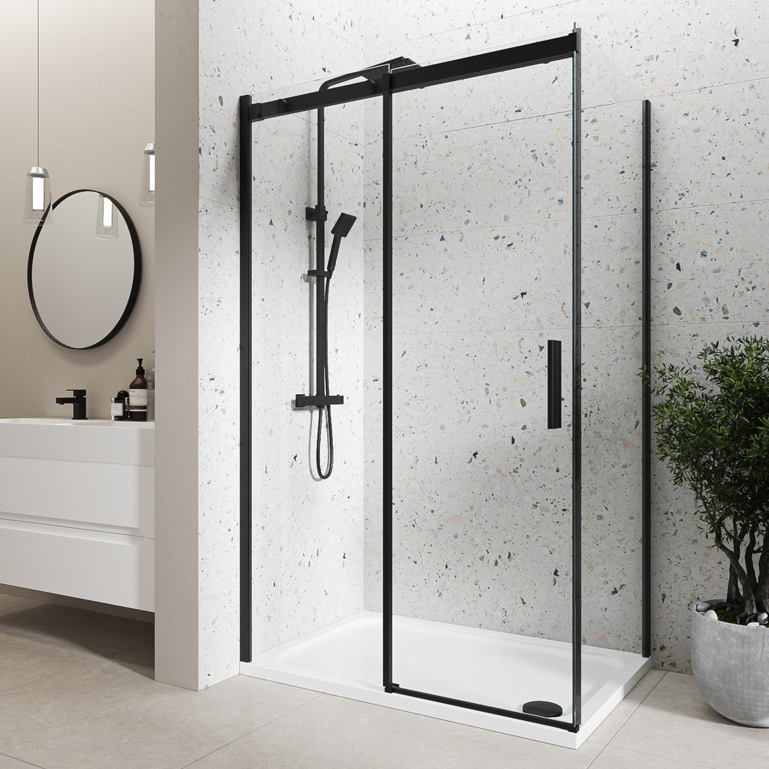 Black 1200x900mm Frameless Rectangular Sliding Shower Enclosure with ...