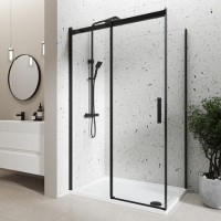 Black 8mm Glass Frameless Rectangular Sliding Shower Enclosure 1400x800mm - Aquila