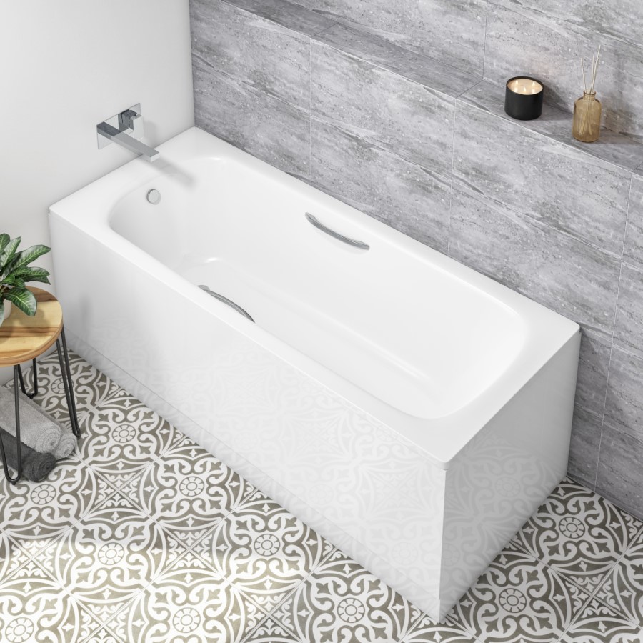 GRADE A2 - 1700 x 700 Colt Single Ended Steel Bath with 0 Tap Holes and Grips