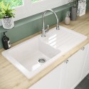 BUN/BeBa_27396/90883 1 Bowl White Reversible Ceramic Inset Kitchen Sink with Chrome Pull Out Mixer Tap Set - Taylor & Moore