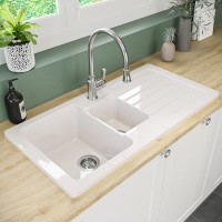 1.5 Bowl White Reversible Ceramic Inset Kitchen Sink with Pull Out Kitchen Mixer Tap Set - Taylor & Moore  1.5 Bowl White Reversible Ceramic Inset Kitchen Sink with Pull Out Kitchen Mixer Tap Set - Taylor & Moore