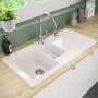 1.5 Bowl White Reversible Ceramic Inset Kitchen Sink with Pull Out Kitchen Mixer Tap Set - Taylor & Moore