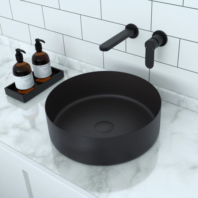 Stainless Steel Black Countertop Basin with Wall Mounted Basin Mixer - Zorah