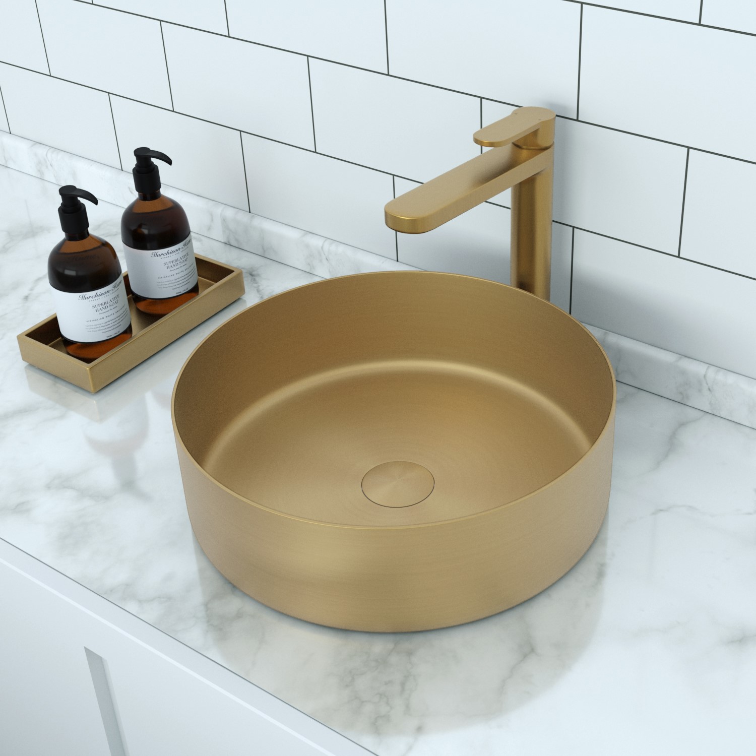 Stainless Steel Brass Round Countertop Basin with Tall Mixer Tap - Zorah