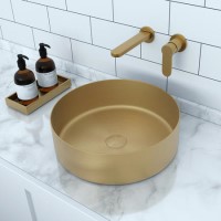 Stainless Steel Brass Round Countertop Basin with Wall Mounted Mixer Tap - Zorah  Stainless Steel Brass Round Countertop Basin with Wall Mounted Mixer Tap - Zorah