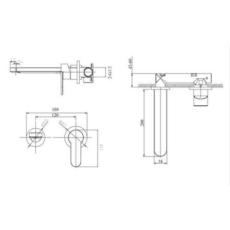 Stainless Steel Brass Round Countertop Basin with Wall Mounted Mixer Tap - Zorah