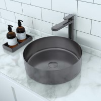 Stainless Steel Grey Round Countertop Basin with Tall Mixer Tap - Zorah