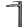 Stainless Steel Grey Round Countertop Basin with Tall Mixer Tap - Zorah