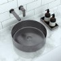 Stainless Steel Grey Round Countertop Basin with Wall Mounted Mixer Tap - Zorah