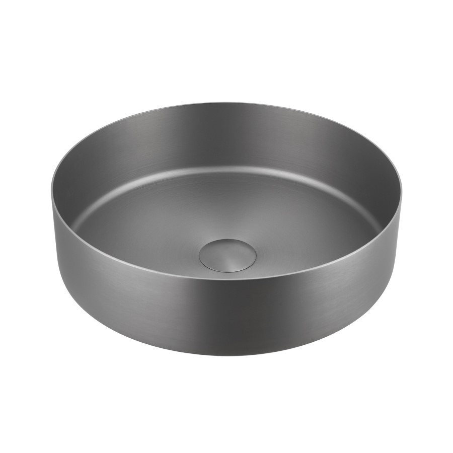 Stainless Steel Grey Round Countertop Basin with Wall Mounted Mixer Tap - Zorah