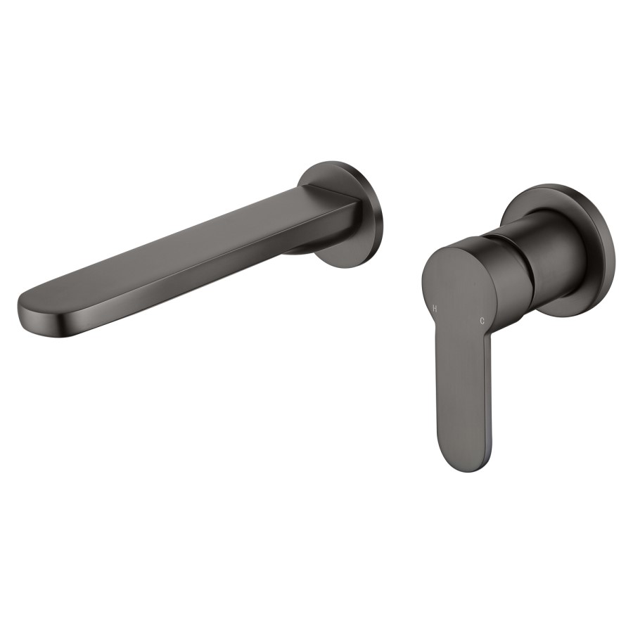 Stainless Steel Grey Round Countertop Basin with Wall Mounted Mixer Tap - Zorah