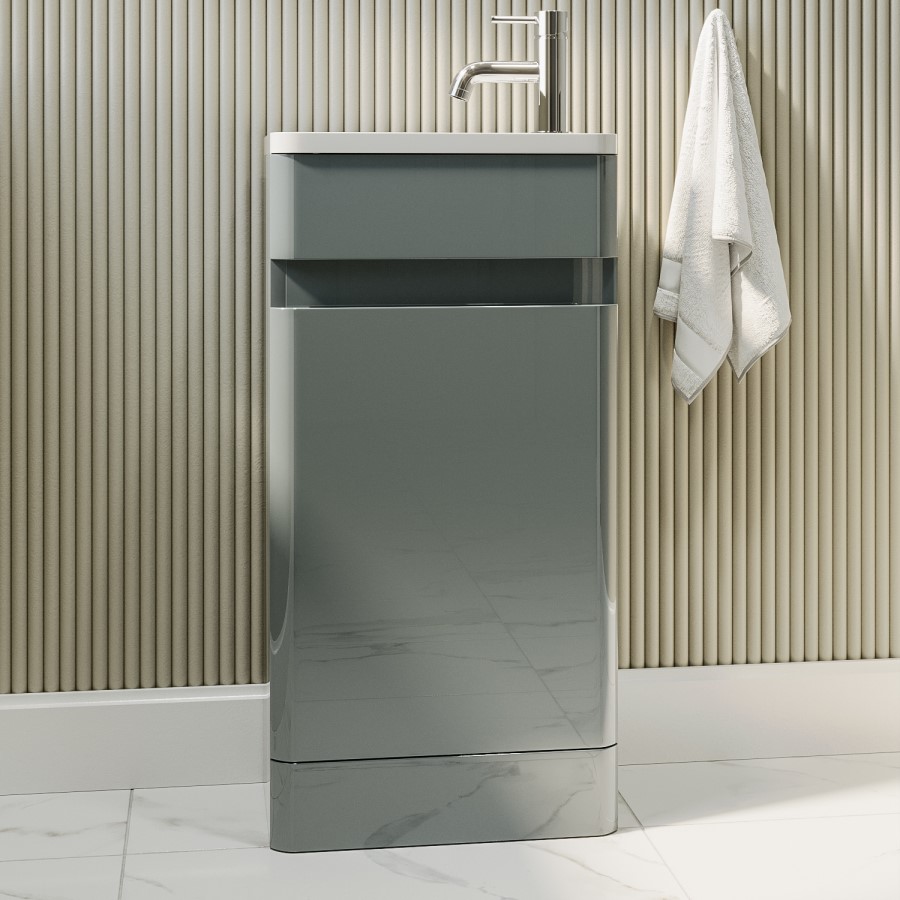 Grade A1 - 410mm Light Grey Cloakroom Vanity Unit with Basin - Pendle
