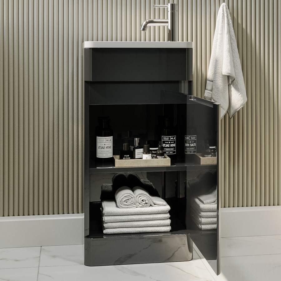 Grade A1 - 410mm Dark Grey Cloakroom Vanity Unit with Basin - Pendle