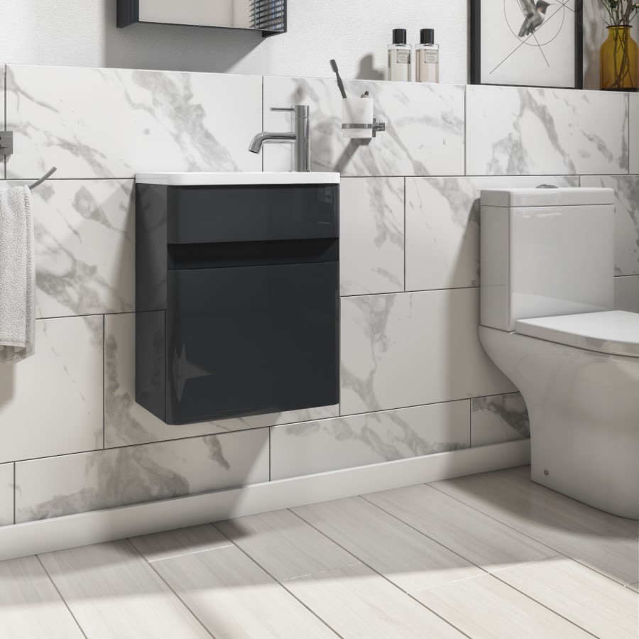 Grade A1 - 410mm Dark Grey Wall Hung Cloakroom Vanity Unit with Basin - Pendle