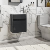 Grade A1 - 410mm Dark Grey Wall Hung Cloakroom Vanity Unit with Basin - Pendle Grade A1 - 410mm Dark Grey Wall Hung Cloakroom Vanity Unit with Basin - Pendle