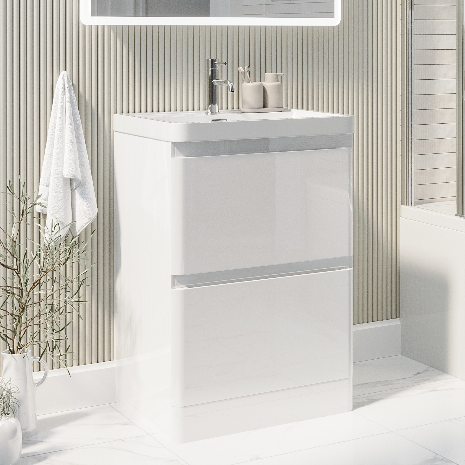 Pendle White 600Mm Freestanding Vanity Unit With Basin