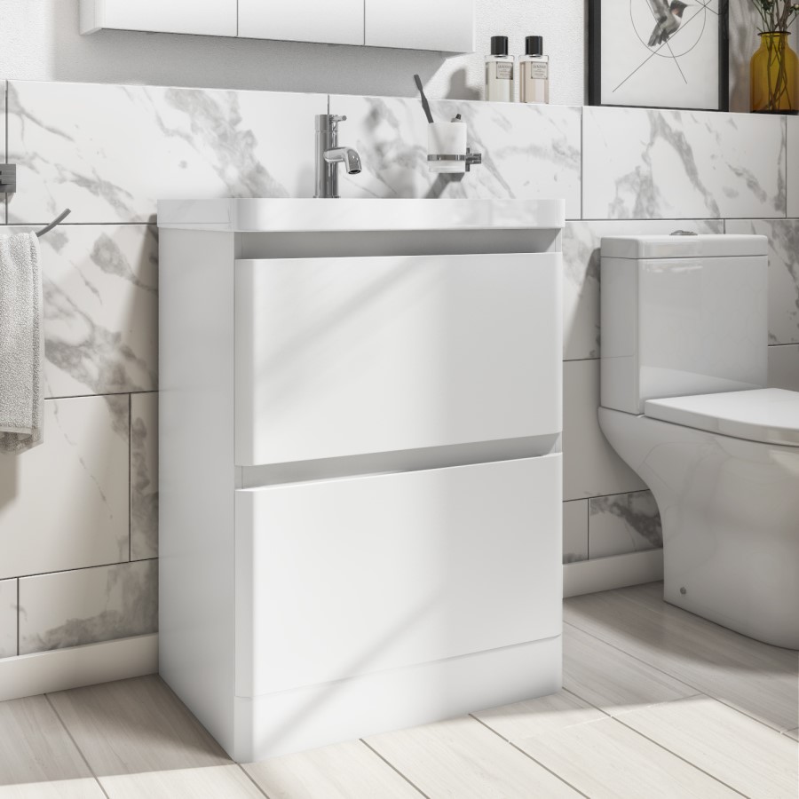Grade A2 - 600mm White Freestanding Vanity Unit with Basin - Pendle