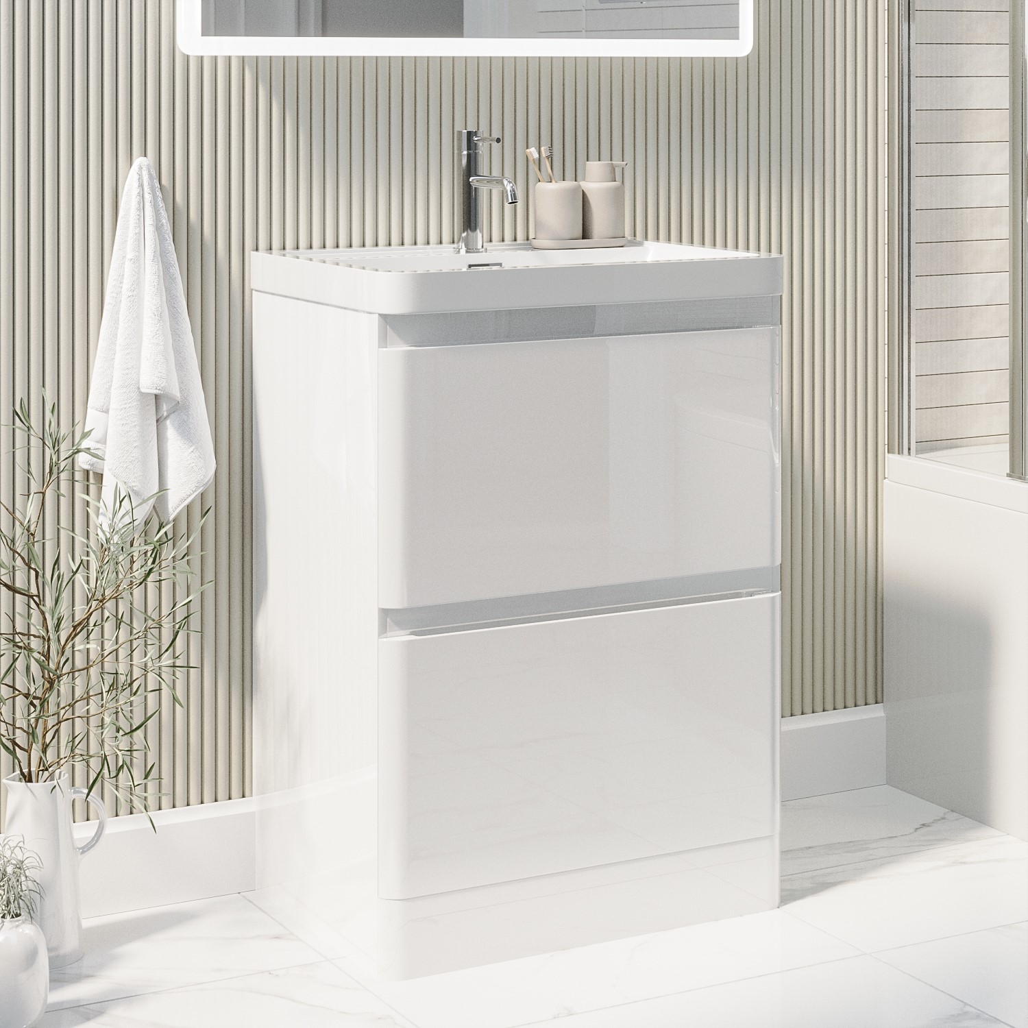 600mm Bathroom Furniture Countertop Vanity Unit & Gabriela Basin Gloss White Floor Standing 
