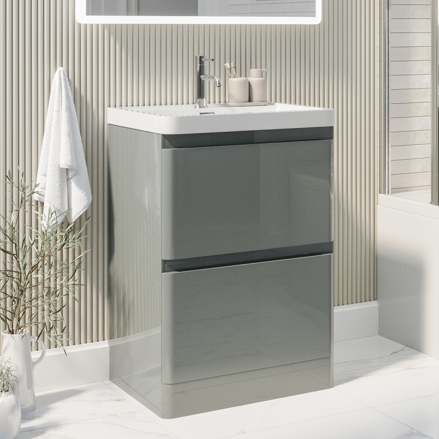 Grade A2 - 600mm Light Grey Freestanding Vanity Unit with Basin - Pendle