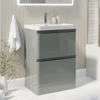 Grade A2 - 600mm Light Grey Freestanding Vanity Unit with Basin - Pendle Grade A2 - 600mm Light Grey Freestanding Vanity Unit with Basin - Pendle