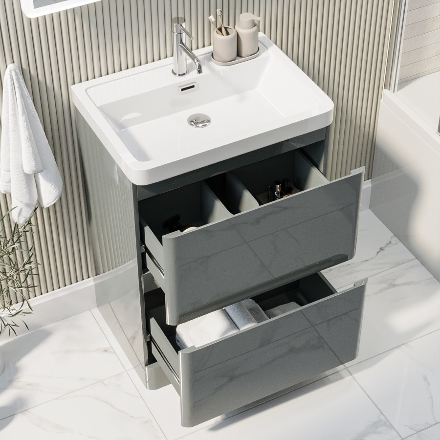 Grade A2 - 600mm Light Grey Freestanding Vanity Unit with Basin - Pendle