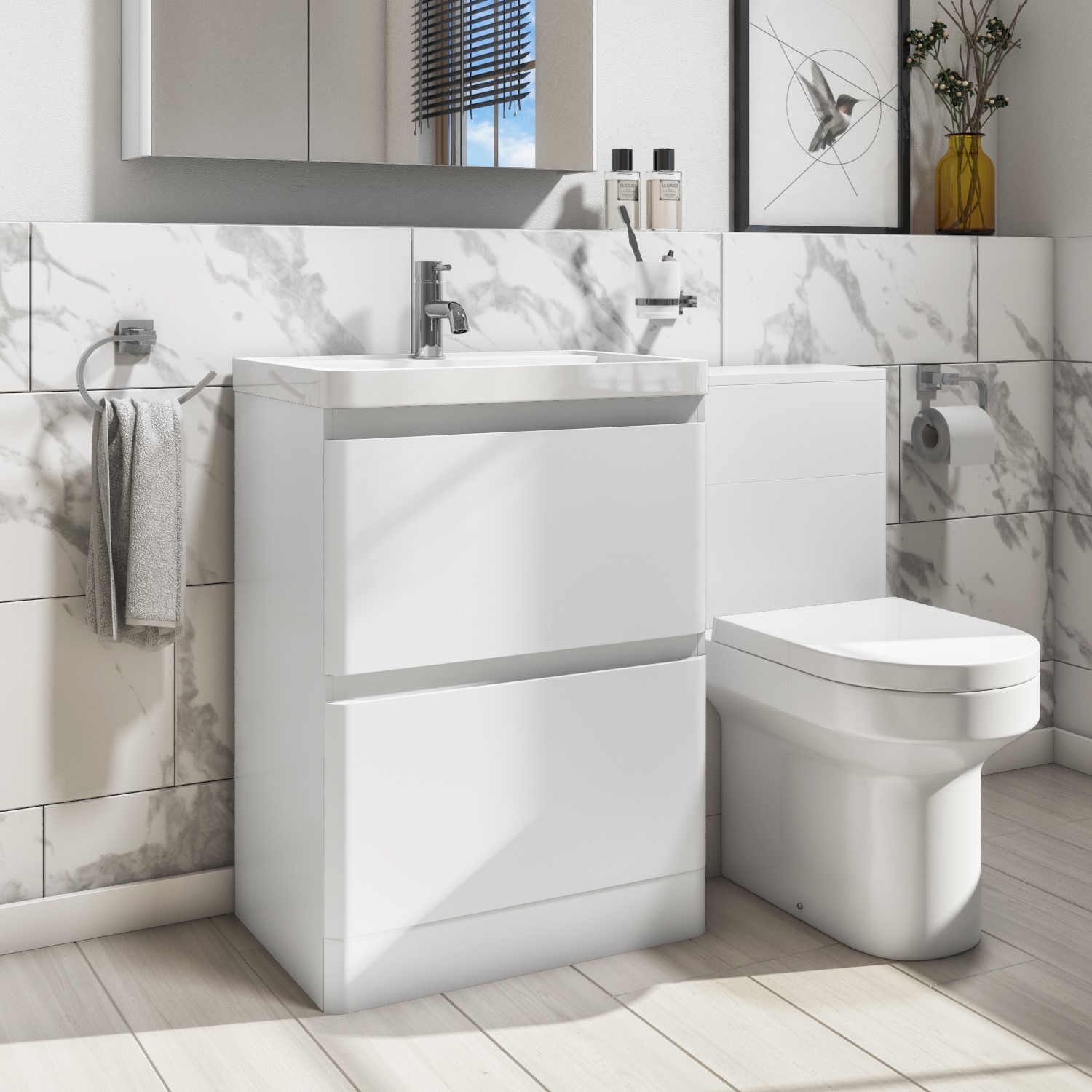 1100mm White Toilet and Sink Unit with Back to Wall Toilet - Pendle ...