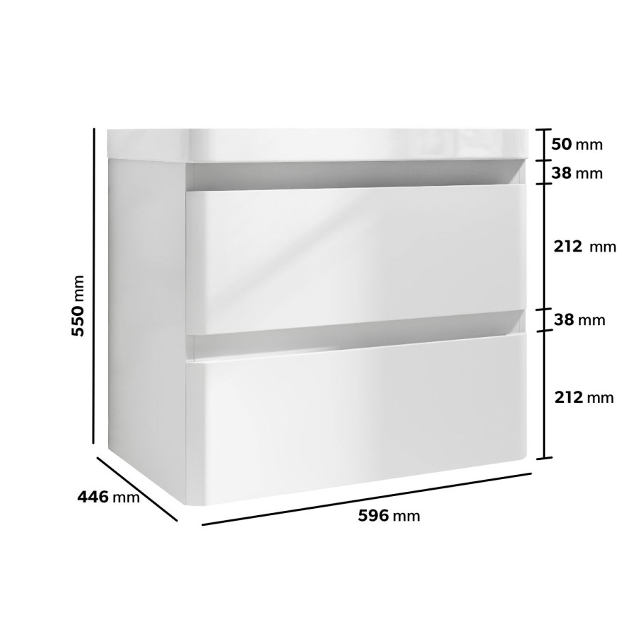 Grade A1 - 600mm White Wall Hung Vanity Unit with Basin - Pendle