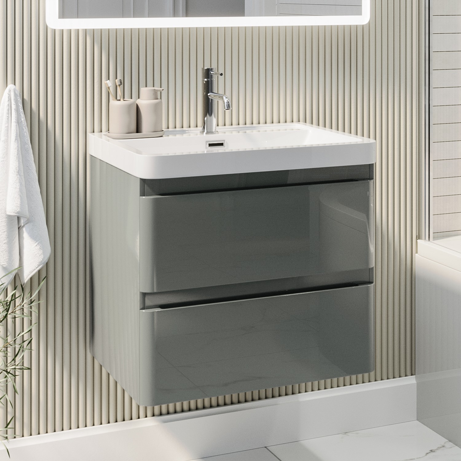 600mm Light Grey Wall Hung Vanity Unit with Basin Pendle Better Bathrooms