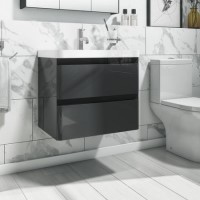 Grade A1 - 600mm Dark Grey Wall Hung Vanity Unit with Basin - Pendle