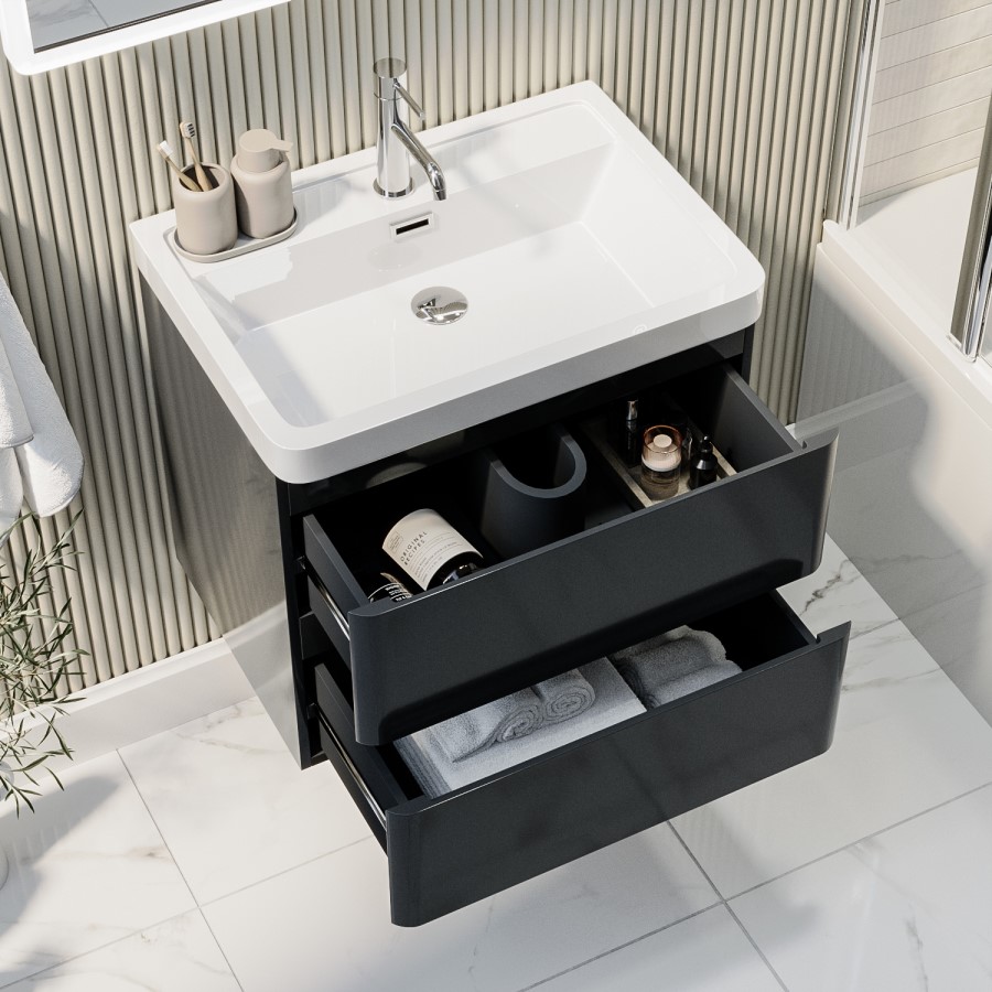 Grade A2 - 600mm Dark Grey Wall Hung Vanity Unit with Basin - Pendle