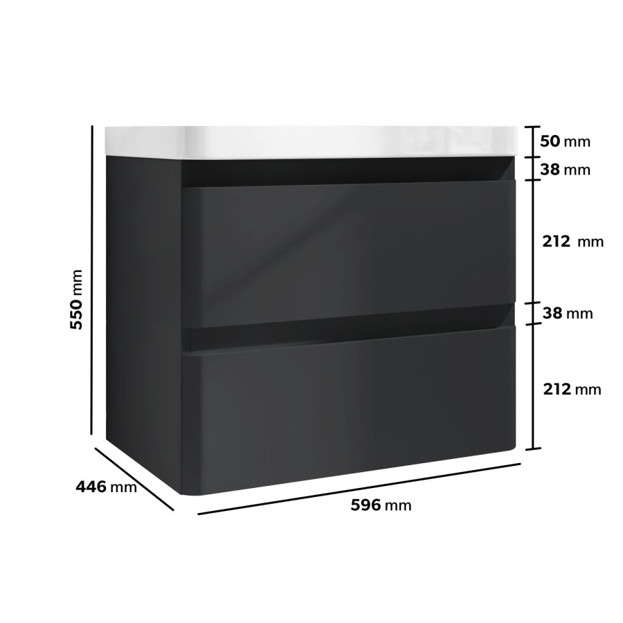 Grade A2 - 600mm Dark Grey Wall Hung Vanity Unit with Basin - Pendle