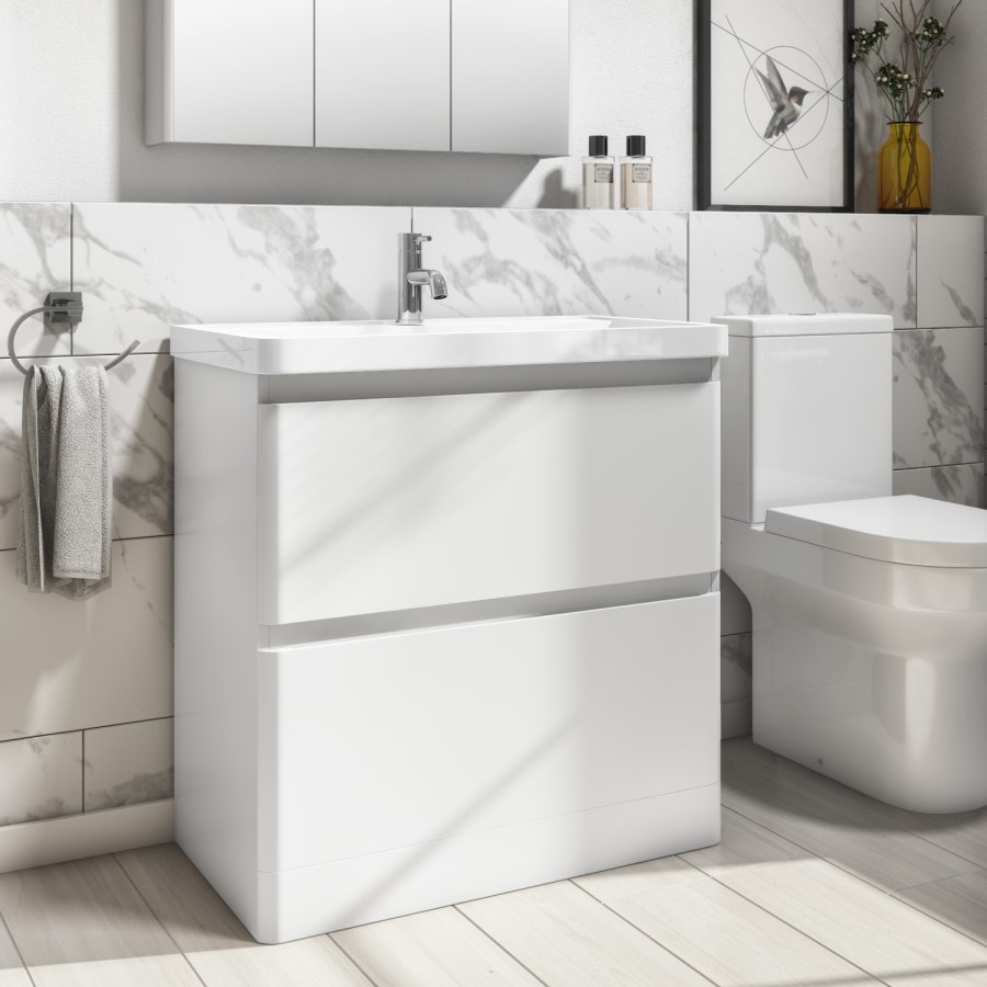 Grade A1 - 800mm White Freestanding Vanity Unit with Basin - Pendle