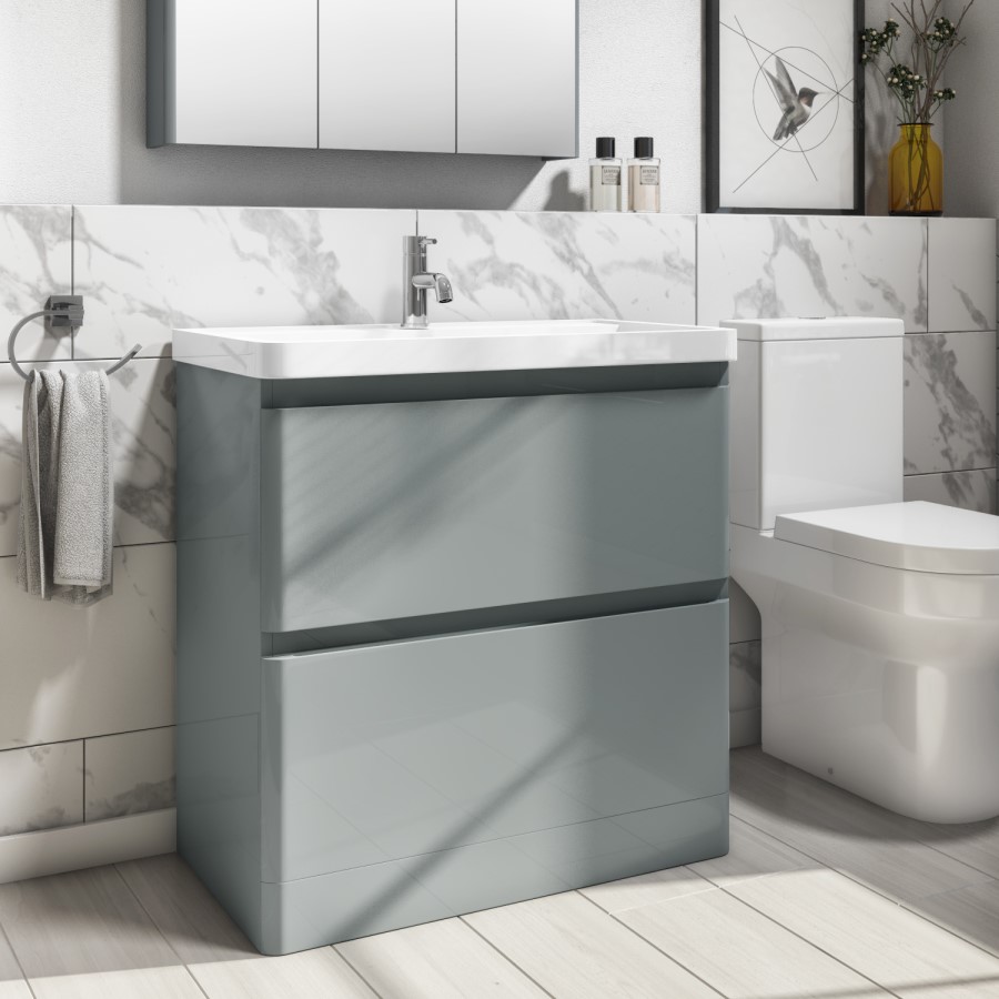Grade A1 - 800mm Light Grey Freestanding Vanity Unit with Basin - Pendle