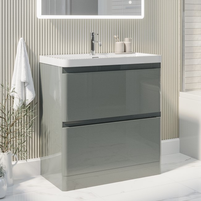 Grade A1 - 800mm Light Grey Freestanding Vanity Unit with Basin - Pendle