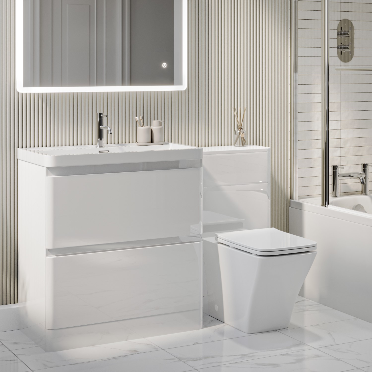 White toilet and sink vanity unit discount