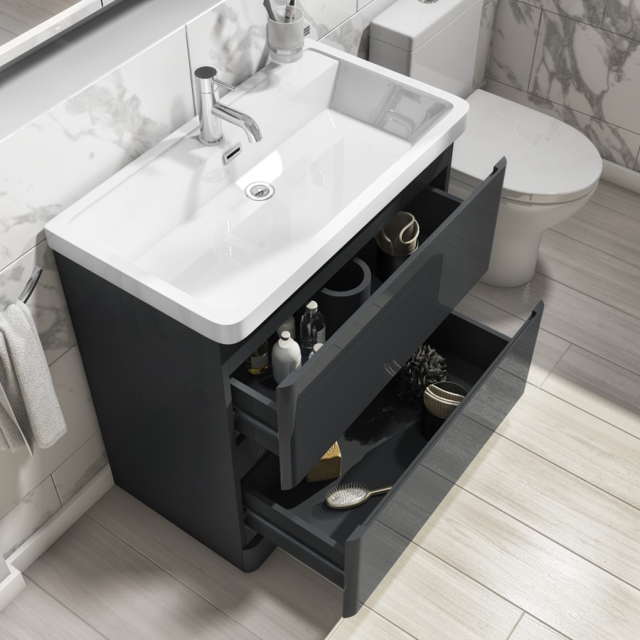 Grade A1 - 800mm Dark Grey Freestanding Vanity Unit with Basin - Pendle