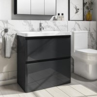 Grade A1 - 800mm Dark Grey Freestanding Vanity Unit with Basin - Pendle