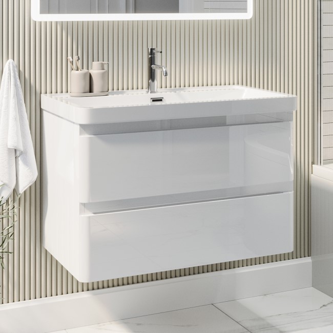800mm White Wall Hung Vanity Unit with Basin - Pendle