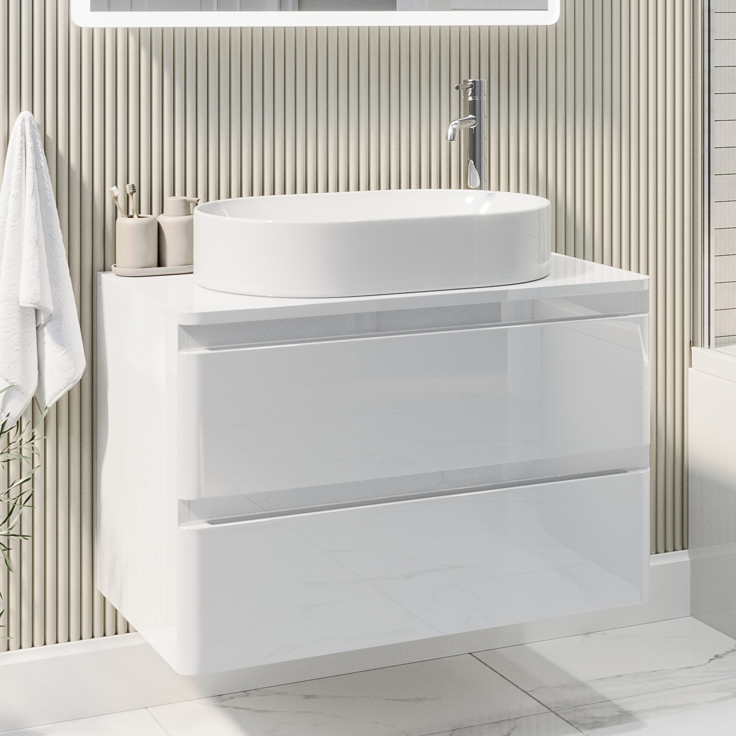 Grade A1 800mm White Wall Hung Countertop Vanity Unit with Basin Pendle Better Bathrooms Grade A1 800mm White Wall Hung Countertop Vanity Unit with Basin Pendle Better Bathrooms