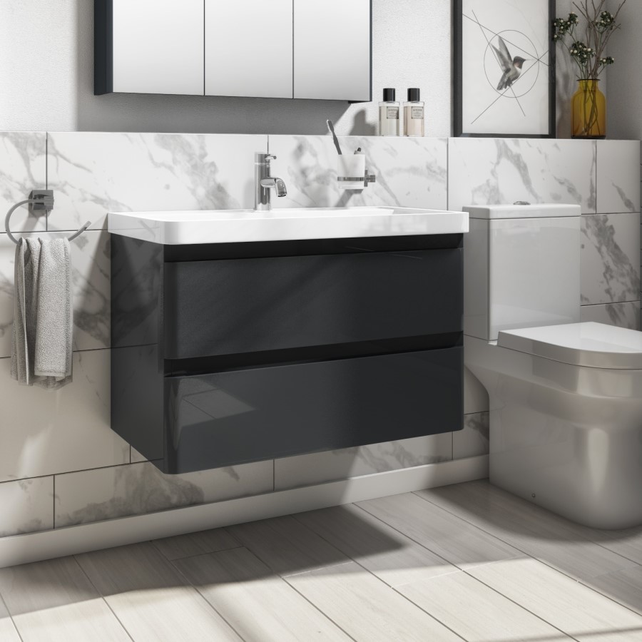 Grade A2 - 800mm Dark Grey Wall Hung Vanity Unit with Basin - Pendle