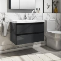 Grade A2 - 800mm Dark Grey Wall Hung Vanity Unit with Basin - Pendle